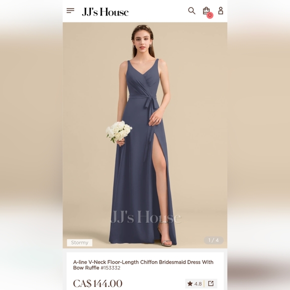 A-line V-Neck Floor-Length Chiffon Dress - Size 8 - Picture 6 of 8